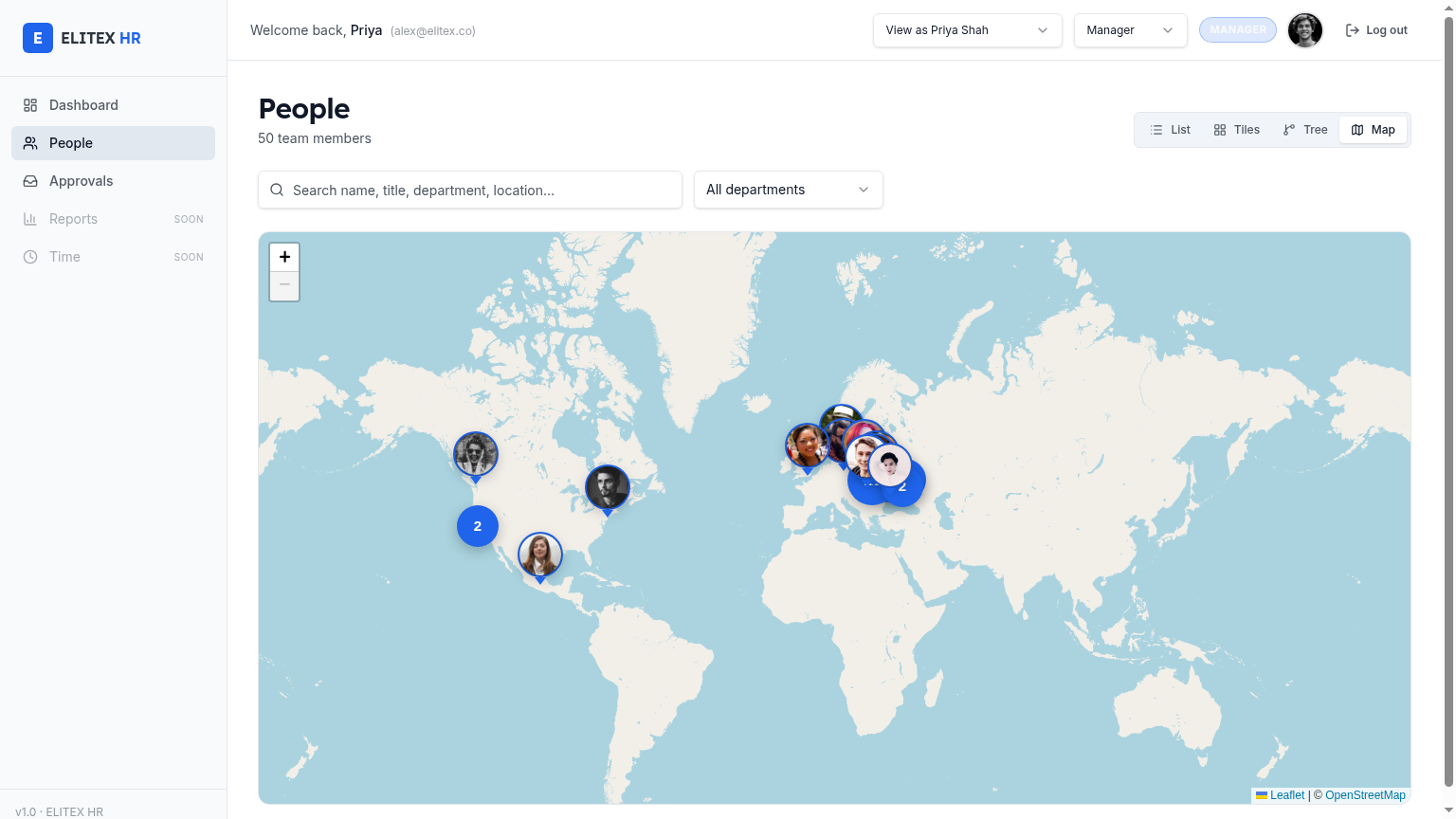 Interactive world map of team members